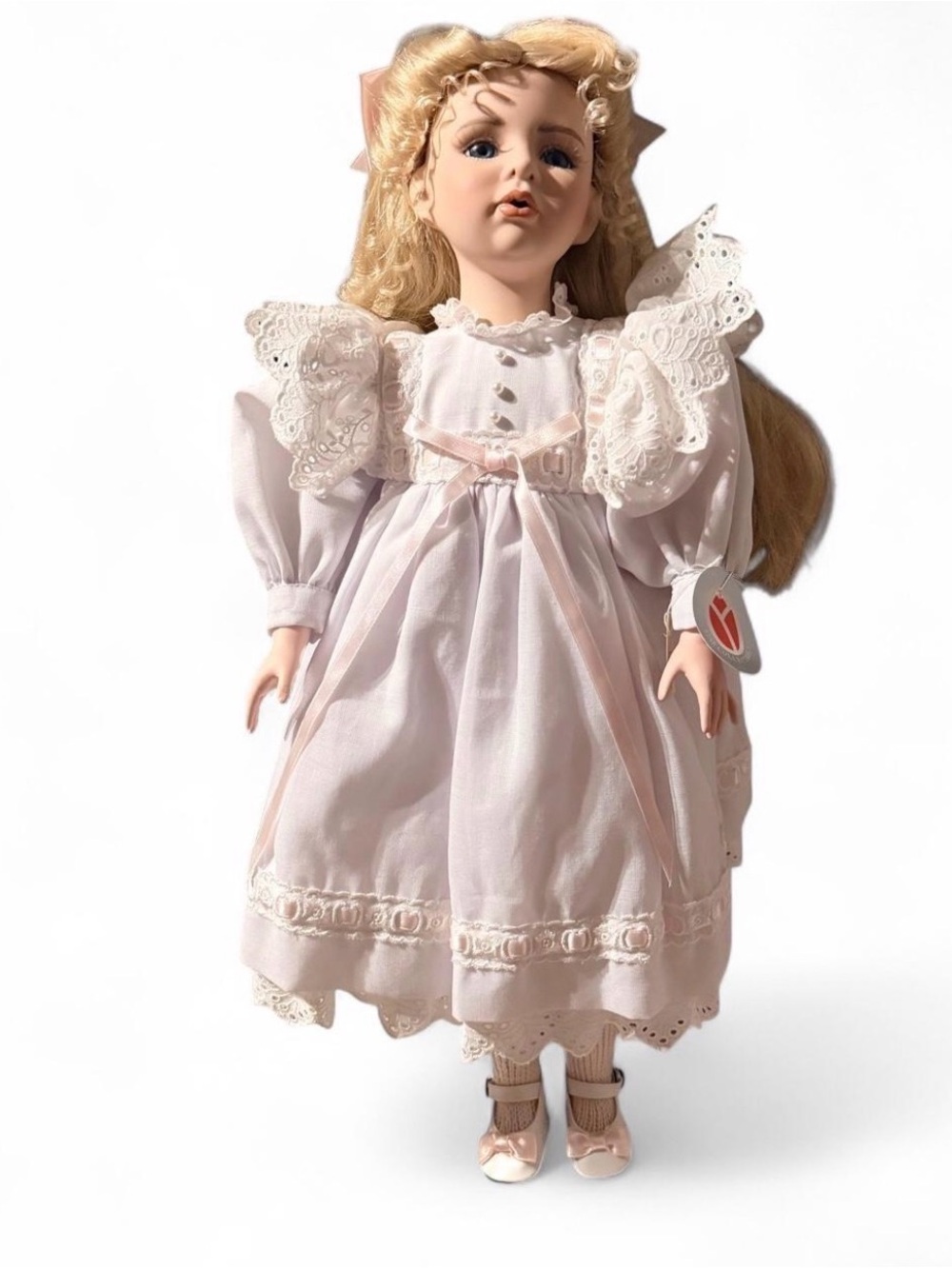 Porcelain Doll in Pale Pink Lace Dress - Classic Kids Toy